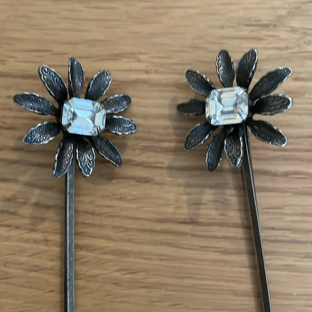 Set Of 2 Metal Barrettes W/ Crystal Stones Length- 3 1/4” Weddings,Parties Dais